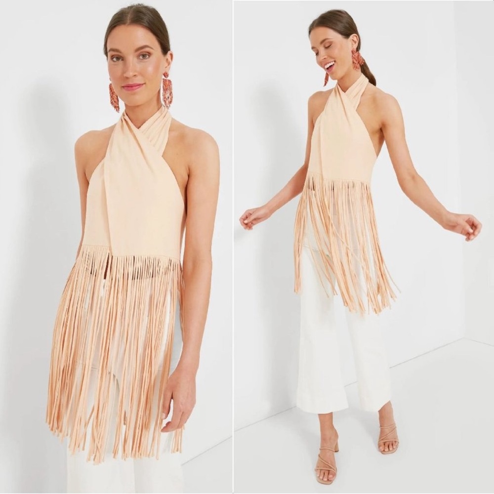 FARM Rio Cream Fringe Halter Top